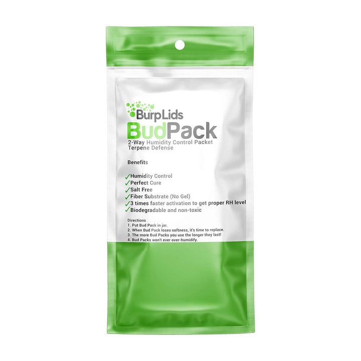 BurpLids® Bud Pack | 62% RH 2-Way Humidity Control | Size 8g Protects Up to 1 Ounce (30 Grams) Flower | Prevent Terpene Loss Over Drying and Molding | 12-Count Resealable Bag