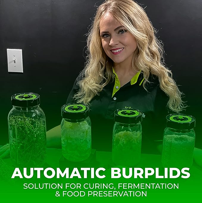 Burp Lids V2 Curing Lid - Automatic Burping - Built-In Extraction Pump - Vacuum Sealed for Successful Cure - Extend Product Shelf Life - Fits All Wide Mouth Mason Jar