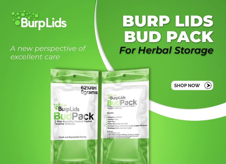 Burp Lids Bud Pack | 62% RH 2-Way Humidity Control | Size 8g Protects Up to 1 Ounce (30 Grams) Flower | Prevent Terpene Loss Over Drying and Molding | 12-Count Resealable Bag