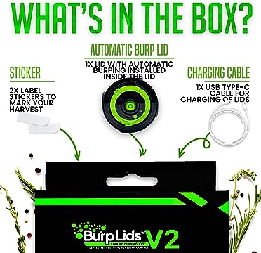 Burp Lids V2 Curing Lid - Automatic Burping - Built-In Extraction Pump - Vacuum Sealed for Successful Cure - Extend Product Shelf Life - Fits All Wide Mouth Mason Jar